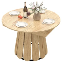 HOMCOM Extendable Dining Table, Round to Oval Convertible Kitchen Table with Storage Shelf for Dining Room, Natural(m-2)