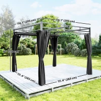 Outsunny 10' x 10' Outdoor Gazebo, Retractable Pergola Canopy with Curtains, UPF30+ Free Standing Metal Pergola Kit, Dark Grey(m-3)