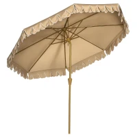 Outsunny 9 ft Patio Umbrella with Push Button Tilt and Crank, Double-ruffled Outdoor Market Table Umbrella Parasoll, Khaki(m-11)