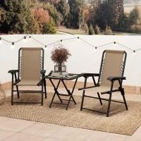 Outsunny 3 Pieces Patio Bistro Set, Outdoor Folding Table and Chairs Set, Metal Patio Furniture Set with Cup Holders, Khaki(m-10)