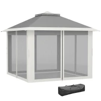 Outsunny 11' x 11' Pop Up Gazebo, Double Roof Foldable Height Adjustable Canopy Tent with Mesh Sidewalls, Carrying Bag, Dark Grey(m-2)