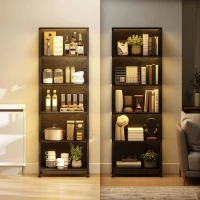 HOMCOM 5-Tier Bookshelf, Freestanding Bookcase with LED Lights and Metal Frame for Living Room, Bedroom, Home Office, Black(m-7)