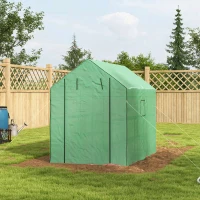 Outsunny Walk-in Greenhouse with 3 Tier, Garden Plant Growhouse with Roll-up Door and Mesh Windows, 140 x 213 x 190 cm, Green(m-9)