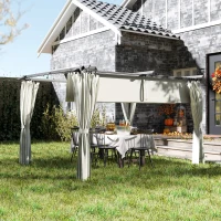 Outsunny 10' x 13' Pergola with Retractable Canopy and Curtains, UPF30+ Sun Shade Shelter for Grill, Garden, Backyard, Deck(m-8)
