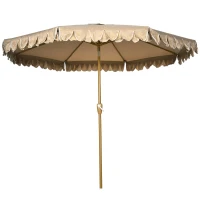 Outsunny 9 ft Patio Umbrella with Push Button Tilt and Crank, Double-ruffled Outdoor Market Table Umbrella Parasoll, Khaki(m-2)