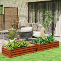 Outsunny 4' x 2' x 1' Raised Garden Bed, Set of 2 Galvanized Planter Box for Vegetables, Flowers, Herbs, Dark Brown Wood Effect(m-1)