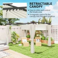Outsunny 10' x 13' Pergola with Retractable Canopy and Curtains, UPF30+ Sun Shade Shelter for Grill, Garden, Backyard, Deck(m-4)