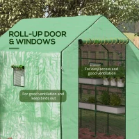 Outsunny Walk-in Greenhouse with 3 Tier, Garden Plant Growhouse with Roll-up Door and Mesh Windows, 140 x 213 x 190 cm, Green(m-6)