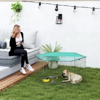 PawHut Foldable Pet Playpen with Top Cover, Portable Heavy Duty Dog Pen for Dogs, Cats, Chickens, Rabbits, 6 Pannels Dog Fence Outdoor/Indoor(m-1)