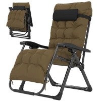 Outsunny Folding Garden Chair, Reclining Zero Gravity Chair, Sun Lounger with Cushion and Headrest, Khaki(m-2)