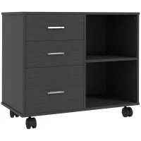 HOMCOM Modern Lateral Filing Cabinet, 3 Drawer File Cabinet for Letter and A4 Size Documents, Mobile, Printer Stand with Open Shelves, Rolling Wheels, Black(m-11)