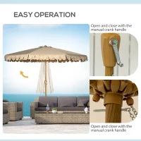Outsunny 9 ft Patio Umbrella with Push Button Tilt and Crank, Double-ruffled Outdoor Market Table Umbrella Parasoll, Khaki(m-5)