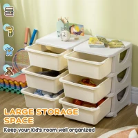 Qaba 3 Tier Kids Toy Organizer and Storage Bins with 6 Plastic Drawers, Cream White(m-4)