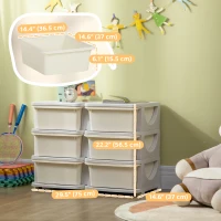 Qaba 3 Tier Kids Toy Organizer and Storage Bins with 6 Plastic Drawers, Cream White(m-3)