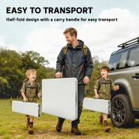 Outsunny 6FT 3-Piece Portable Outdoor Camping Table Bench Set with Carrying Handles, Folding Picnic Table with 2 Benches, White(m-5)