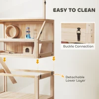 PawHut Wooden Hamster Cage with Detachable Lower Floor, Storage Shelf, Hut, Seesaw, Exercise Wheel, Ramps for Dwarf(m-5)