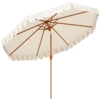 Outsunny 9 ft Patio Umbrella with Push Button Tilt and Crank, Double-ruffled Outdoor Market Table Umbrella Parasoll, Cream White(m-11)