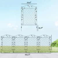 Outsunny Garden Fence, 4 Pack Steel Fence Panels, 11.5' L x 43" H, Rust-Resistant Decorative Border Flower Edging for Yard, Landscape, Patio, Outdoor Decor, Wavey Vines(m-3)