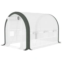 Outsunny 10'x6.6'x6.6' Upgraded Tunnel Greenhouse Green House with Mesh Door and Windows, 6 Plant Labels and Gloves, White(m-2)