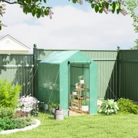 Outsunny Walk-in Greenhouse Outdoor Portable Plant Flower Growth Warm House with Roll-up Door, 73" x 47" x 75", Green(m-8)