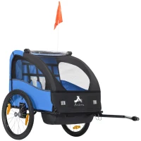 Aosom 2 Seat Bike Trailer for Kids, Baby Stroller with Storage Bag, 5 Point Harness, Bicycle Trailer with 20" Wheels, Blue(m-11)
