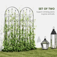 Outsunny Set of 2 Metal Garden Trellis, Decorative Trellis Panels, Scrollwork Design, 150 x 50 cm, Black(m-4)