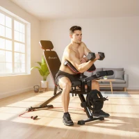 Soozier Adjustable Weight Bench with Wheels, Load 660LBS Workout Bench with Leg Extension, Preacher Curl and Resistance Bands(m-8)