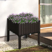 Outsunny 1 Piece Raised Garden Bed PP Raised Flower Bed Vegetable Herb Grow Box Stand Brown(m-9)