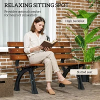 Outsunny 47 Inch Outdoor Garden Bench, Aluminum Wood Patio Loveseat with Slatted Seat Back, 528 lbs. for Porch, Park, Coffee(m-4)