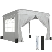 Outsunny 10 x 10 ft Pop Up Canopy Tent with Sidewalls, UPF50+ Outdoor Portable Instant Canopy Shelter with Carry Bag, Light Gray(m-1)