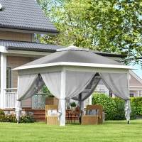 Outsunny 11' x 11' Pop Up Gazebo, Double Roof Foldable Height Adjustable Canopy Tent with Mesh Sidewalls, Carrying Bag, Dark Grey(m-10)