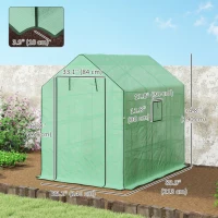 Outsunny Walk-in Greenhouse with 3 Tier, Garden Plant Growhouse with Roll-up Door and Mesh Windows, 140 x 213 x 190 cm, Green(m-3)
