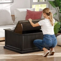 HOMCOM Lift Top Coffee Table with Charging Station, Square Farmhouse Center Table with Hidden Storage, Black Wood Grain(m-9)