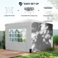 Outsunny 10 x 10 ft Pop Up Canopy Tent with Sidewalls, UPF50+ Outdoor Portable Instant Canopy Shelter with Carry Bag, Light Gray(m-4)
