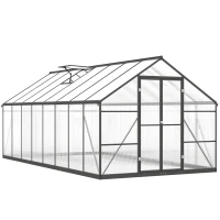 Outsunny Polycarbonate Greenhouse, Walk-in Green House with Two Top Windows, Rain Gutter and Swing Door, 8' x 16' x 7', Dark Grey(m-11)