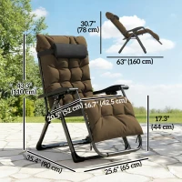 Outsunny Folding Garden Chair, Reclining Zero Gravity Chair, Sun Lounger with Cushion and Headrest, Khaki(m-3)