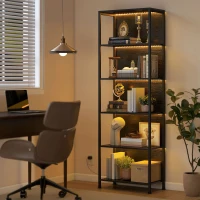 HOMCOM 5-Tier Bookshelf, Freestanding Bookcase with LED Lights and Metal Frame for Living Room, Bedroom, Home Office, Black(m-8)