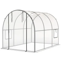 Outsunny Polytunnel Greenhouse with Roll-up Door and Mesh Window, Walk-in Grow House Tent with Steel Frame, 3 x 2 x 2 m, Clear(m-2)