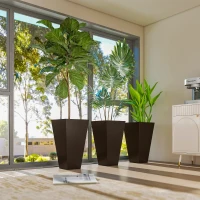 Outsunny 28" Tall Garden Plastic Planters, Outdoor and Indoor Flower Pots, Set of 3 for Entryway, Patio, Yard, Brown(m-9)