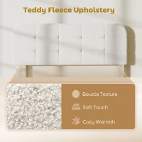 HOMCOM Queen Size Bed Frame with Adjustable Headboard Upholstered Platform Bed Frame with Wood Slat Support Noise Free White(m-5)