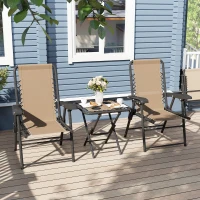 Outsunny 3 Pieces Patio Bistro Set, Outdoor Folding Table and Chairs Set, Metal Patio Furniture Set with Cup Holders, Khaki(m-9)