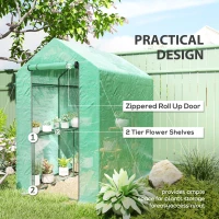 Outsunny Walk-in Greenhouse Outdoor Portable Plant Flower Growth Warm House with Roll-up Door, 73" x 47" x 75", Green(m-5)