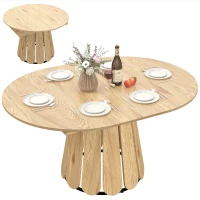 HOMCOM Extendable Dining Table, Round to Oval Convertible Kitchen Table with Storage Shelf for Dining Room, Natural(m-11)