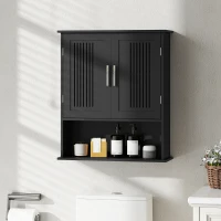 kleankin Modern Wall Mount Bathroom Cabinet, Storage Organizer with 2 Door Cabinet and Shelf, Black(m-1)