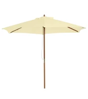 Outsunny 8FT Wood Market Umbrella Patio Umbrella Round Garden Parasol Canopy with Bamboo Ribs and Top Vent, Cream White(m-2)
