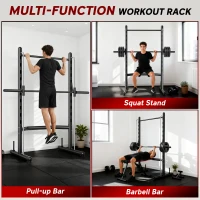Soozier Squat Rack with Pull Up Bar and Barbell Bar Adjustable Bench Press Multi-Function Weight Lifting Half Rack Black(m-4)