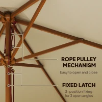 Outsunny 8FT Wood Market Umbrella Patio Umbrella Round Garden Parasol Canopy with Bamboo Ribs and Top Vent, Cream White(m-7)