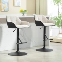 HOMCOM Bar Stools Set of 2, Swivel Counter Height Barstools with Back, Footrest, Armrests, Adjustable Height, Light Grey(m-1)