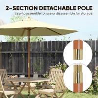 Outsunny 8FT Wood Market Umbrella Patio Umbrella Round Garden Parasol Canopy with Bamboo Ribs and Top Vent, Cream White(m-6)