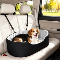 PawHut Dog Car Seat for Small Medium Pets, Detachable Washable Pet Bed with Cushion and Safety Belt for Dog Under 33lbs, Black(m-8)